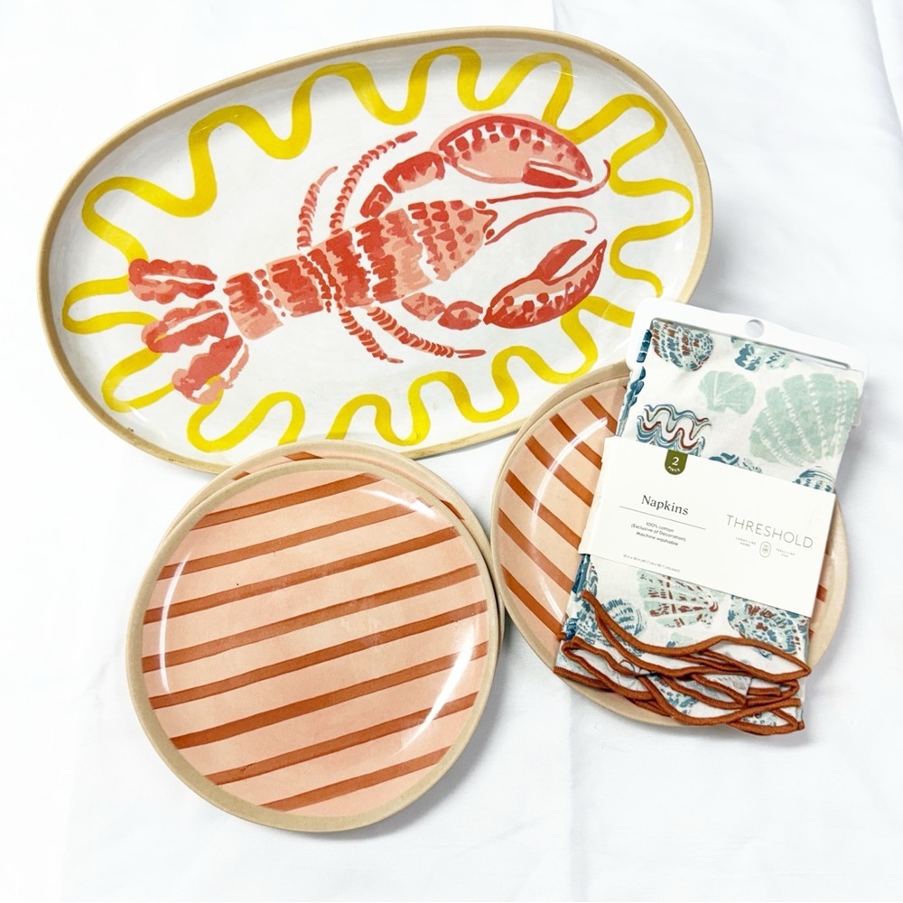 Threshold Lobster and Stripes Serveware Set - Yellow, Red, Tan
